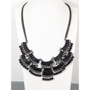 Black Chandelier Charm Statement Necklace Elegant Goth 23"